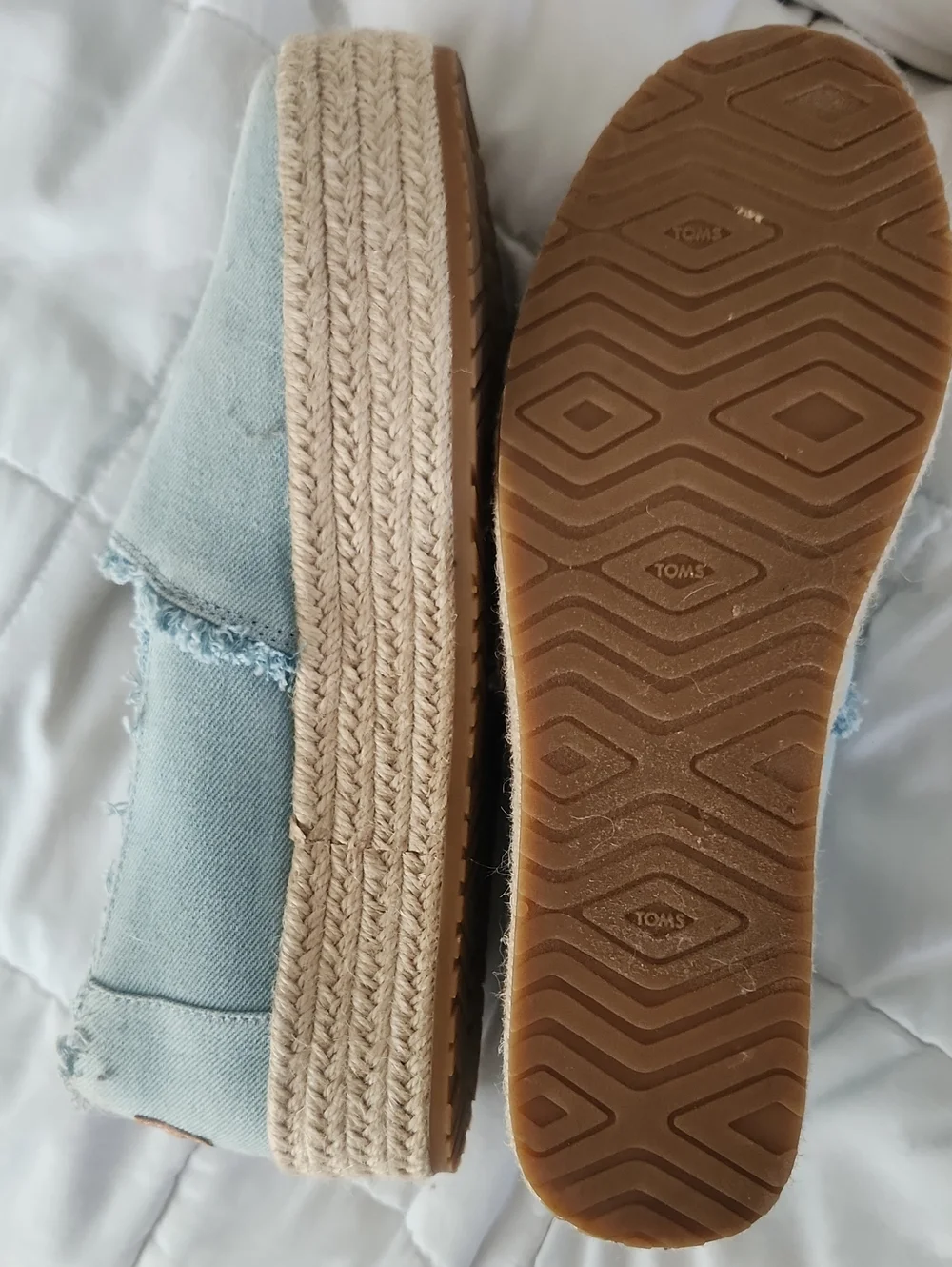 TOMS Light Blue Frayed Slip-On Espadrilles,size 8.5